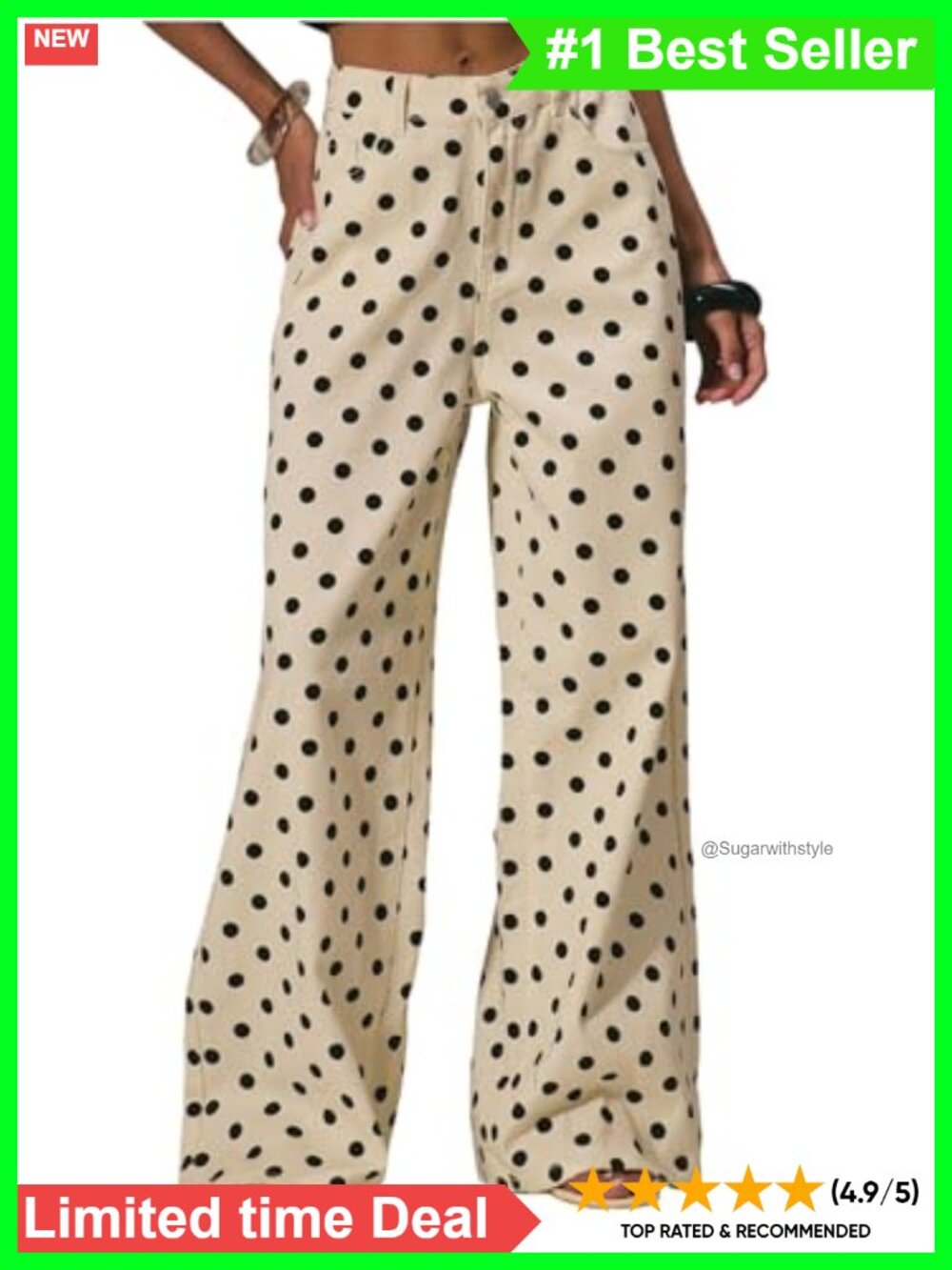 MakeMeChic Polka Dots Wide Leg Baggy Jeans Low Mid Rise Loose Fit Denim Pants
